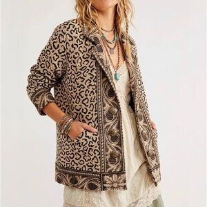 90’s Vintage Bohemian Leopard Print Artisan Tapestry Jacket Coat PAINTED PONY